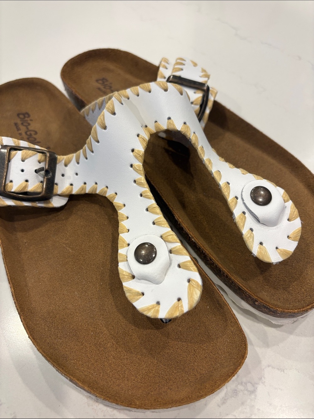 White leather Tan Whipstitch Sandal